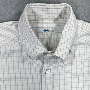 Kiton Dress Shirt Mens XL (17) White Grey Windowpane Check Button Down Italy
